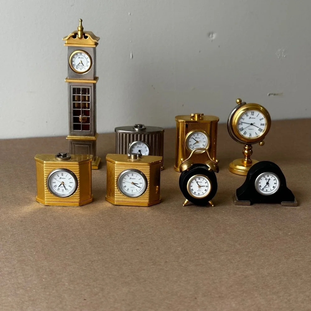 Gorham Clock Lot of 8 Miniature Clocks Gold Silver Plate Brass Watch Time Mini